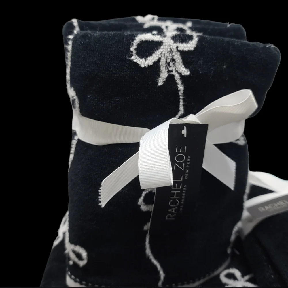 6pc Rachel Zoe Trailing Ribbon Coquette Bow Bath Hand Tip Towel Set NEW